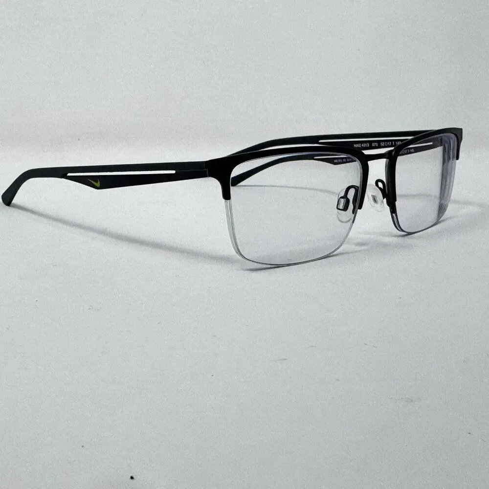 Nike 4313 070 Black Silver Semi-Rimless Flexon Eyeglass Frames 52-17-145